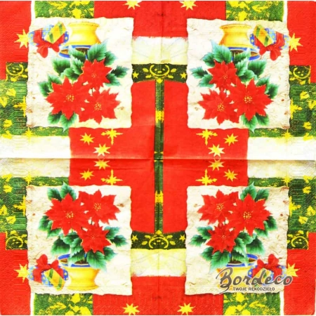 Serwetka do decoupage świąteczna poinsecja, gwiazda betlejemska 33x33 QUEEN