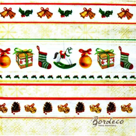 Serwetka do decoupage świąteczne szlaczki 33x33 QUEEN Unikat