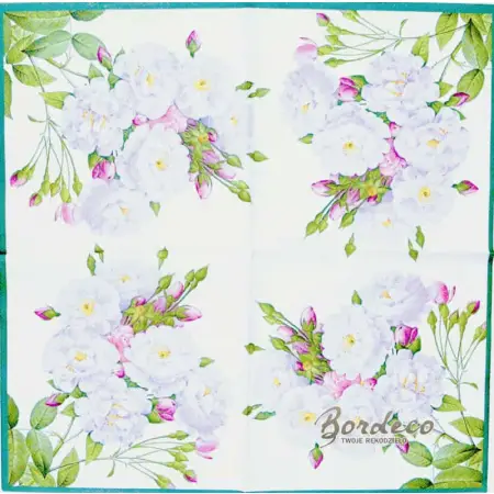 Serwetka do decoupage białe róże wielokwiatowe 33x33 R&F Unikat