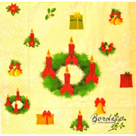 Serwetka do decoupage choinka i wieniec adwentowy 33x33 R&F Unikat