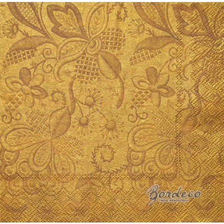 Serwetka do decoupage haftowana tapeta stare złoto z połyskiem  33x33 R&F Unikat