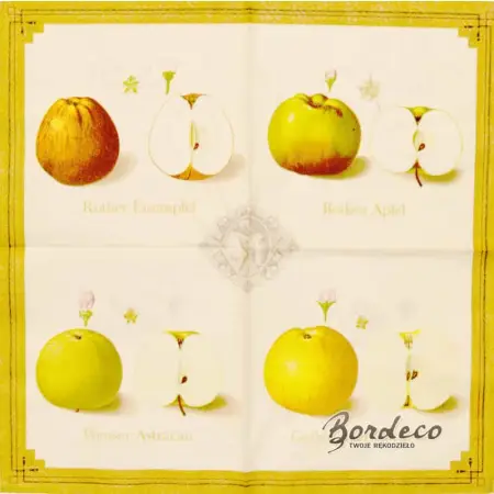 Serwetka do decoupage cztery jabłka i połówki jebłek 33x33 R&F Unikat