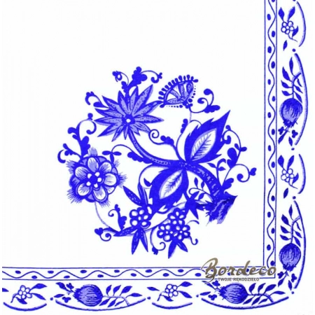 Serwetka do decoupage niebieskie ludowe wzory kwiatowe 33x33 R&F Unikat