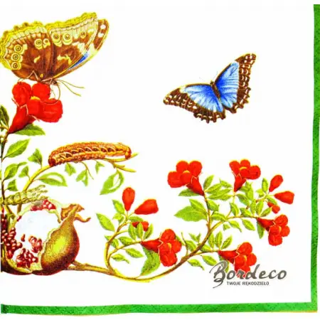z motywem kwiatów i owoców granatu i motyli