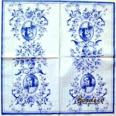Serwetka do decoupage niebieski portret damy 33x33 DUNI. Unikat