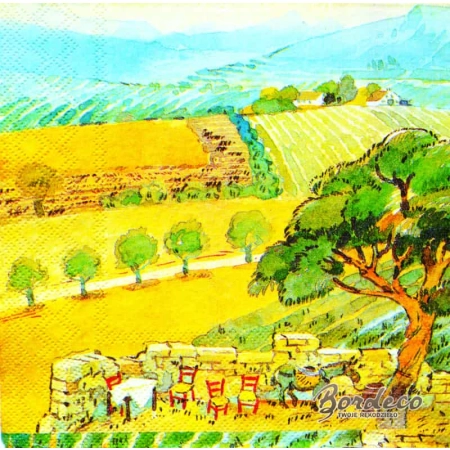 Serwetka do decoupage  wiejski pejzaż z drzewem 33x33 R&F Unikat