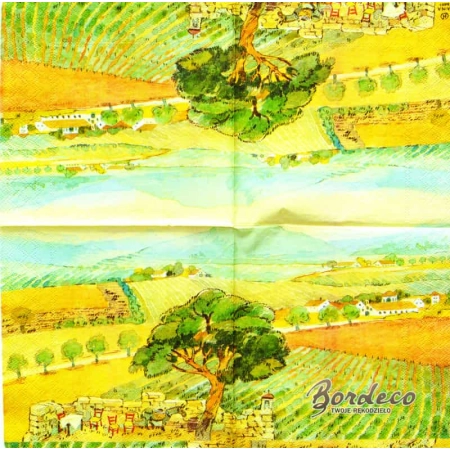 Serwetka do decoupage  wiejski pejzaż z drzewem 33x33 R&F Unikat
