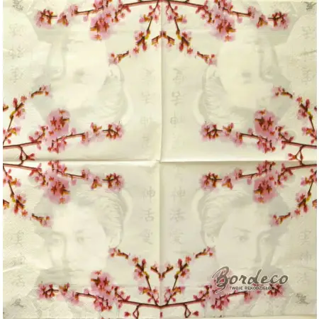 Serwetka do decoupage Japonka i gałązki kwiatów wiśni 33x33 R+F Unikat