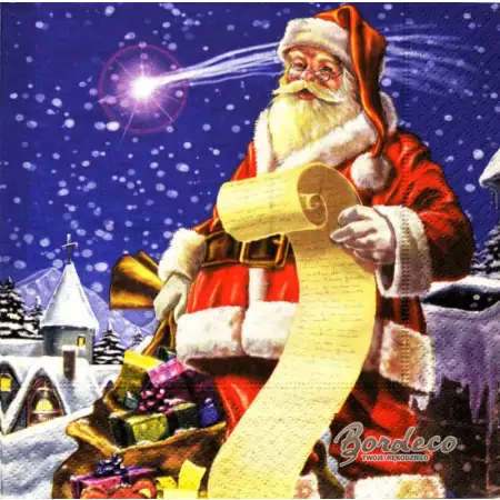 Serwetka do decoupage Mikołąj z długą listą 33x33 R+F Unikat