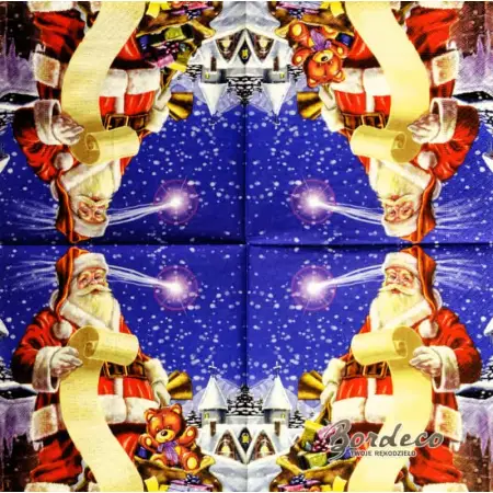 Serwetka do decoupage Mikołąj z długą listą 33x33 R+F Unikat