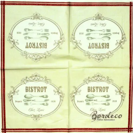 Serwetka do decoupage Bistrot, sztućce 33x33 R2S Unikat