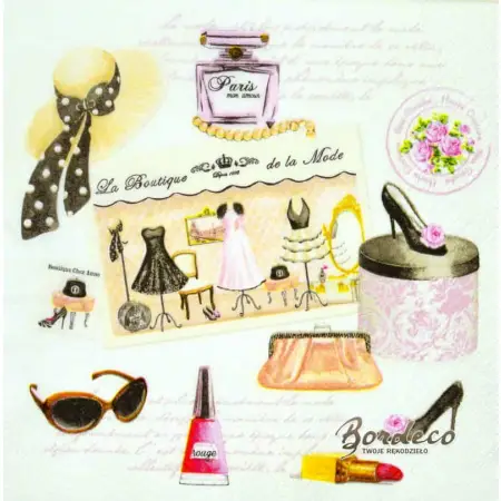 Serwetka do decoupage Boutique, modne dodatki, vintage 33x33 R2S Unikat