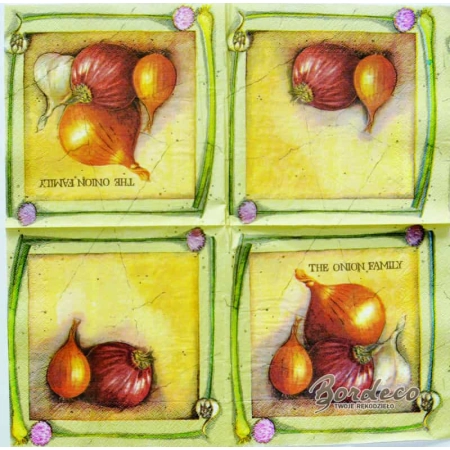 Serwetka do decoupage cebule i czosnek w zielonej ramce 33x33 R2S