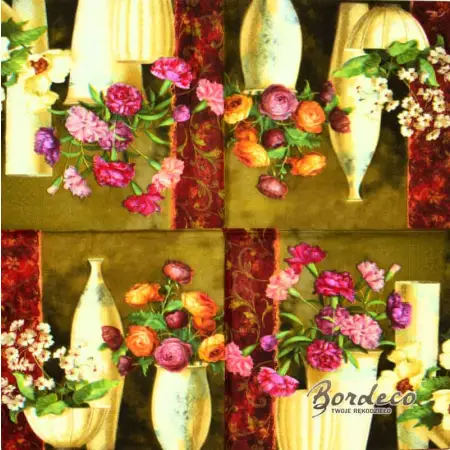 Serwetka do decoupage goździki i jaskry w w białych wazonach 33x33 R2S Unikat