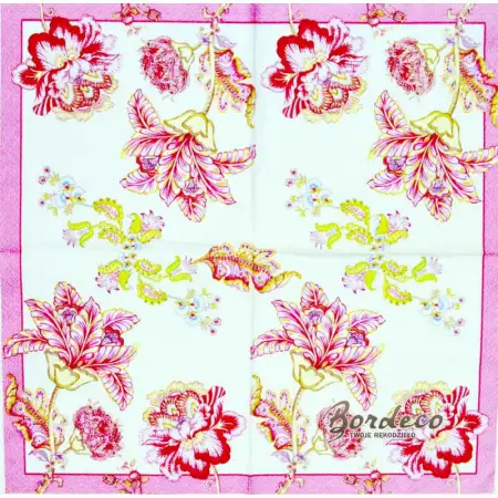 Serwetka do decoupage czerwone malowane kwiaty 33x33 R2S Unikat