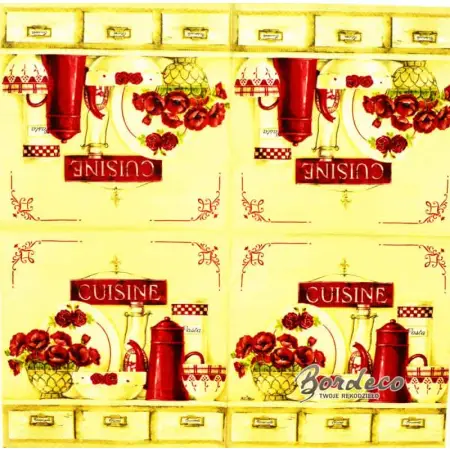Serwetka do decoupage Cuisine, kuchnia i czerwone maki  33x33 R2S Unikat