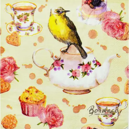 Serwetka do decoupage ptaszek na imbryku 33x33 R2S Unikat