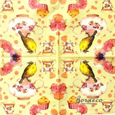 Serwetka do decoupage ptaszek na imbryku 33x33 R2S Unikat