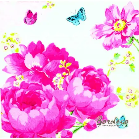 Serwetka do decoupage różowe kwiaty, peonie i róże  33x33 R2S Unikat