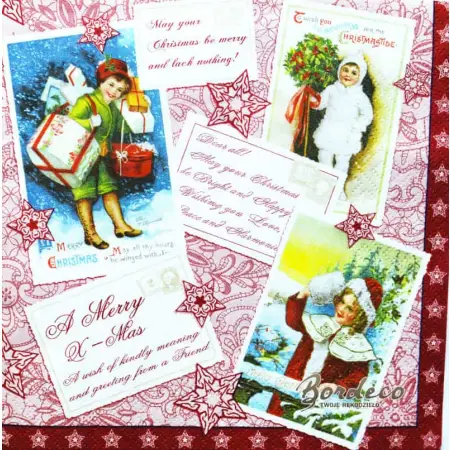 Serwetka do decoupage świąteczne pocztówki vintage 33x33 R2S Unikat