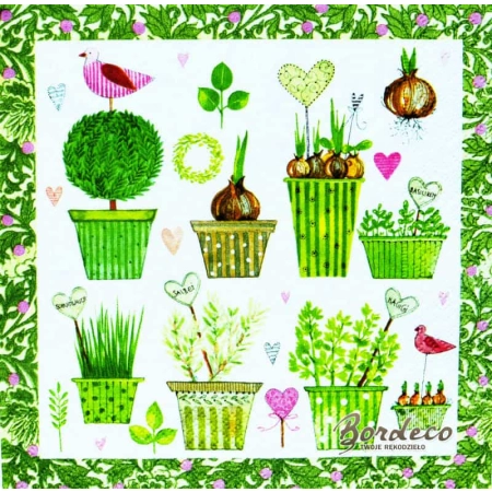 Serwetka do decoupage zioła w doniczkach 33x33 R2S