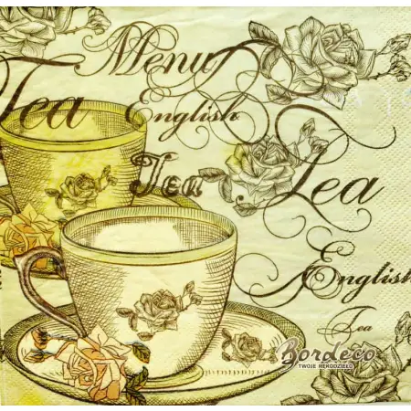 Serwetka do decoupage róże, filiżanki i herbata 33x33 RAVI Unikat