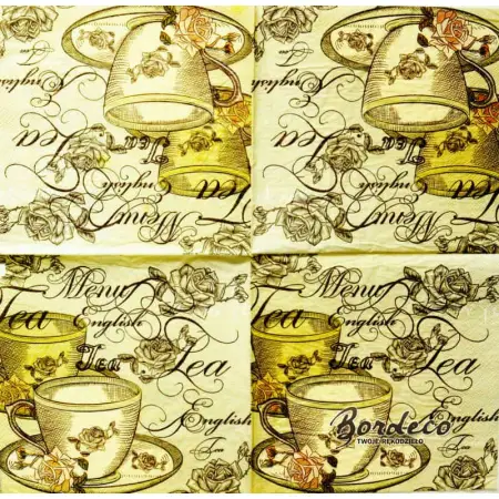 Serwetka do decoupage róże, filiżanki i herbata 33x33 RAVI Unikat