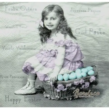 Serwetka do decoupage dziewczynka z pisankami 33x33 SAGEN