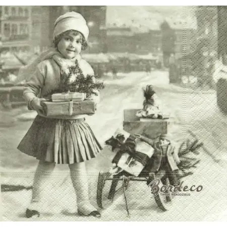 Serwetka do decoupage dziewczynka z prezentami 33x33 SAGEN