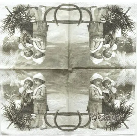 Serwetka do decoupage dziewczynki z choinką 33x33 SAGEN