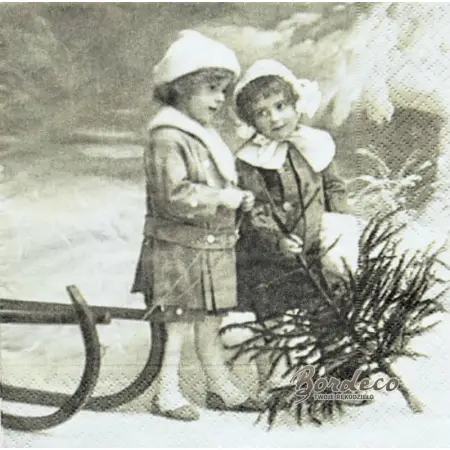 Serwetka do decoupage dziewczynki z choinką 33x33 SAGEN