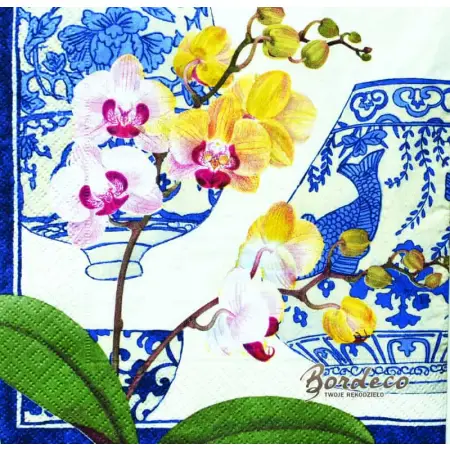 Serwetka do decoupage chińskie wazy i storczyki, orchidee 33x33 DOMEX Unikat