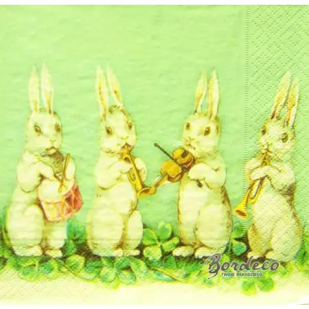 Serwetka do decoupage orkiestra białych króliczków 33x33 SKONA TING Unikat