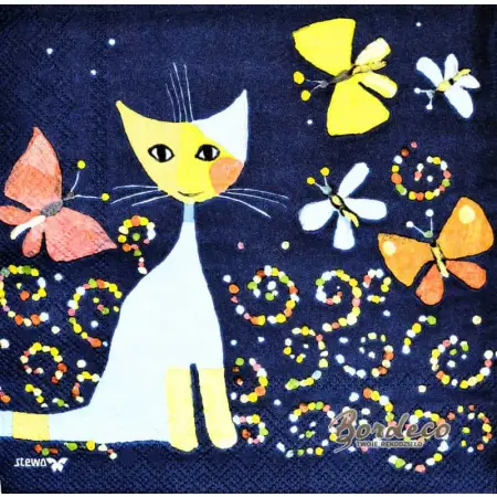 Serwetka do decoupage niebieski kot i motyle 33x33 STEWO Unikat