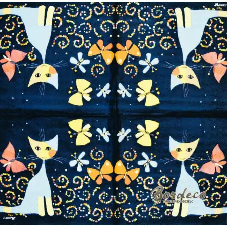 Serwetka do decoupage niebieski kot i motyle 33x33 STEWO Unikat