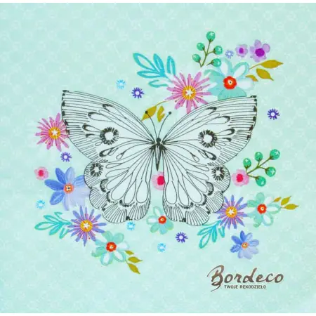 Serwetka do decoupage malowany motyl i kwiaty 33x33 STEWO Unikat