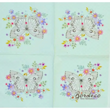 Serwetka do decoupage malowany motyl i kwiaty 33x33 STEWO Unikat