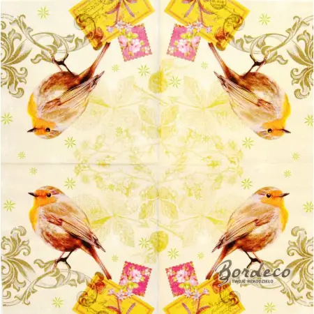 Serwetka do decoupage ptaszek rudzik 33x33 STEWO Unikat