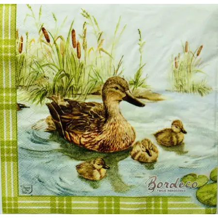 Serwetka do decoupage kacza rodzina pływająca po stawie 33x33 SWEET PAC, Unikat