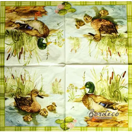 Serwetka do decoupage kacza rodzina pływająca po stawie 33x33 SWEET PAC, Unikat