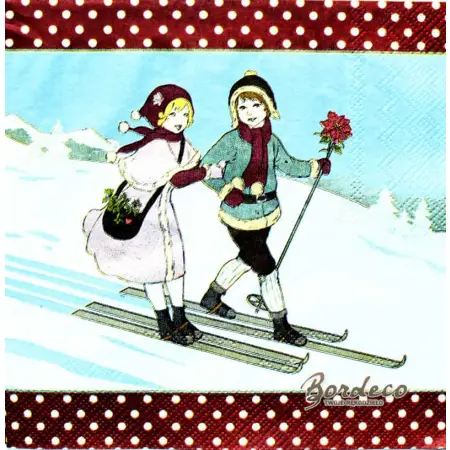 Serwetka do decoupage para na nartach, retro 33x33 SWEET PAC, Unikat