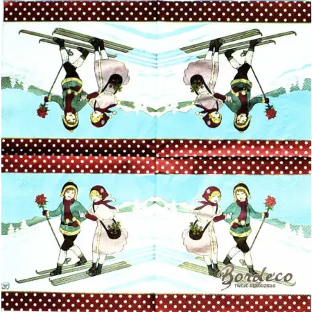 Serwetka do decoupage para na nartach, retro 33x33 SWEET PAC, Unikat