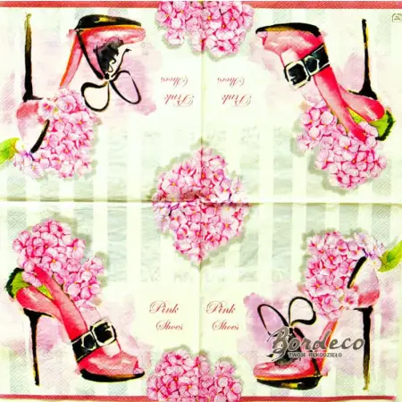 Serwetka do decoupage różowy bucik i hortensje 33x33 SWEET PAC, Unikat