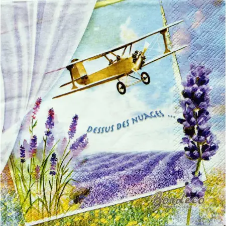 Serwetka do decoupage samolot i lawenda 33x33 SWEET PAC, Unikat
