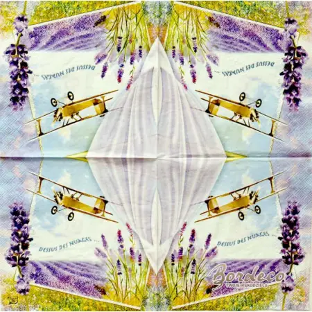 Serwetka do decoupage samolot i lawenda 33x33 SWEET PAC, Unikat
