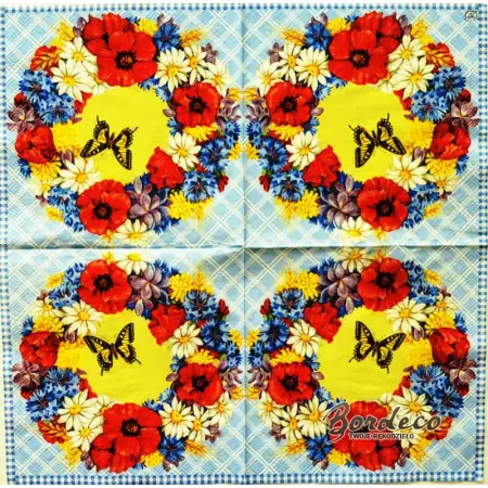 Serwetka do decoupage wianek z polnych kwiatów i motylek 33x33 SWEET PAC, Unikat