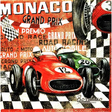 Serwetka do decoupage wyścigi samochodowe Monza, Monaco 33x33 SWEET PAC, Unikat