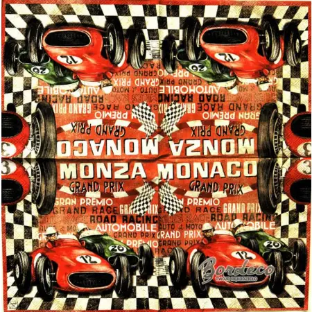 Serwetka do decoupage wyścigi samochodowe Monza, Monaco 33x33 SWEET PAC, Unikat