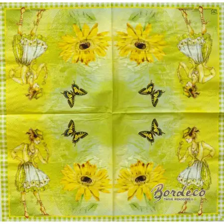 Serwetka do decoupage żółty kwiat, dziewczyna i motylek 33x33 SWEET PAC, Unikat