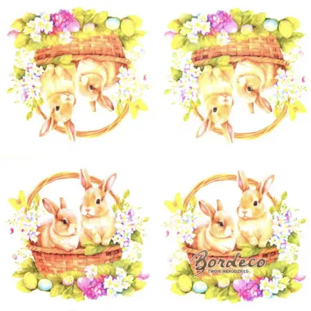 Serwetka do decoupage zajączki w koszyku 33x33 TETEaTETE